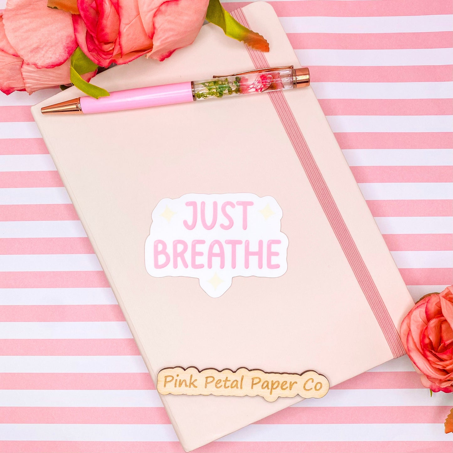 Just Breathe Sticker, Funny Stickers for Women, Motivational Gift Stickers, Pink Water Bottle Sticker, Mental Health Sticker, Laptop Sticker