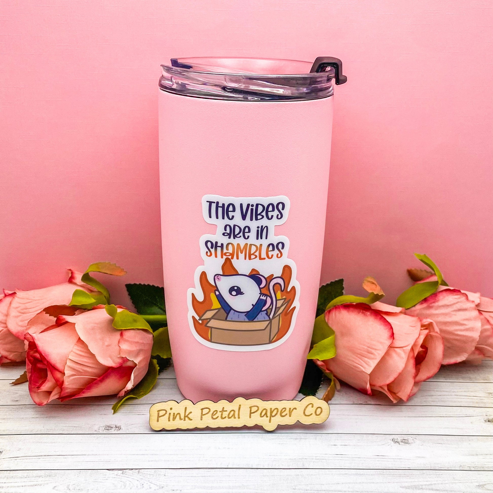 The Vibes Are In Shambles Cute Possum Sticker, Dark Humor Sticker, Funny Stickers for Women, Waterproof Water Bottle Sticker, Gen Z Humor