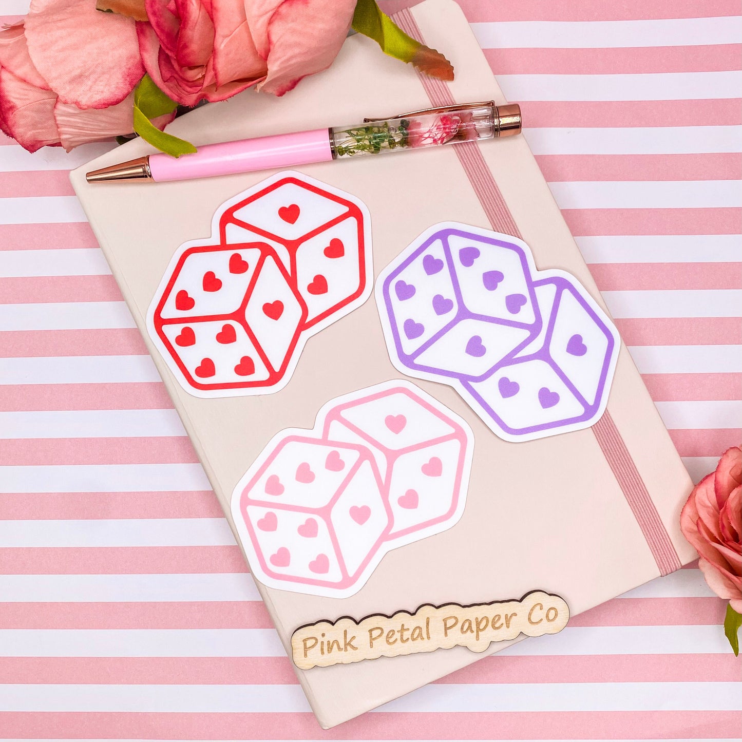 Pink Heart Dice Sticker, Funny Stickers for Women, Tabletop Gaming Sticker, Pink Gaming Sticker, Waterproof Tumbler Stickers, Cute Stickers