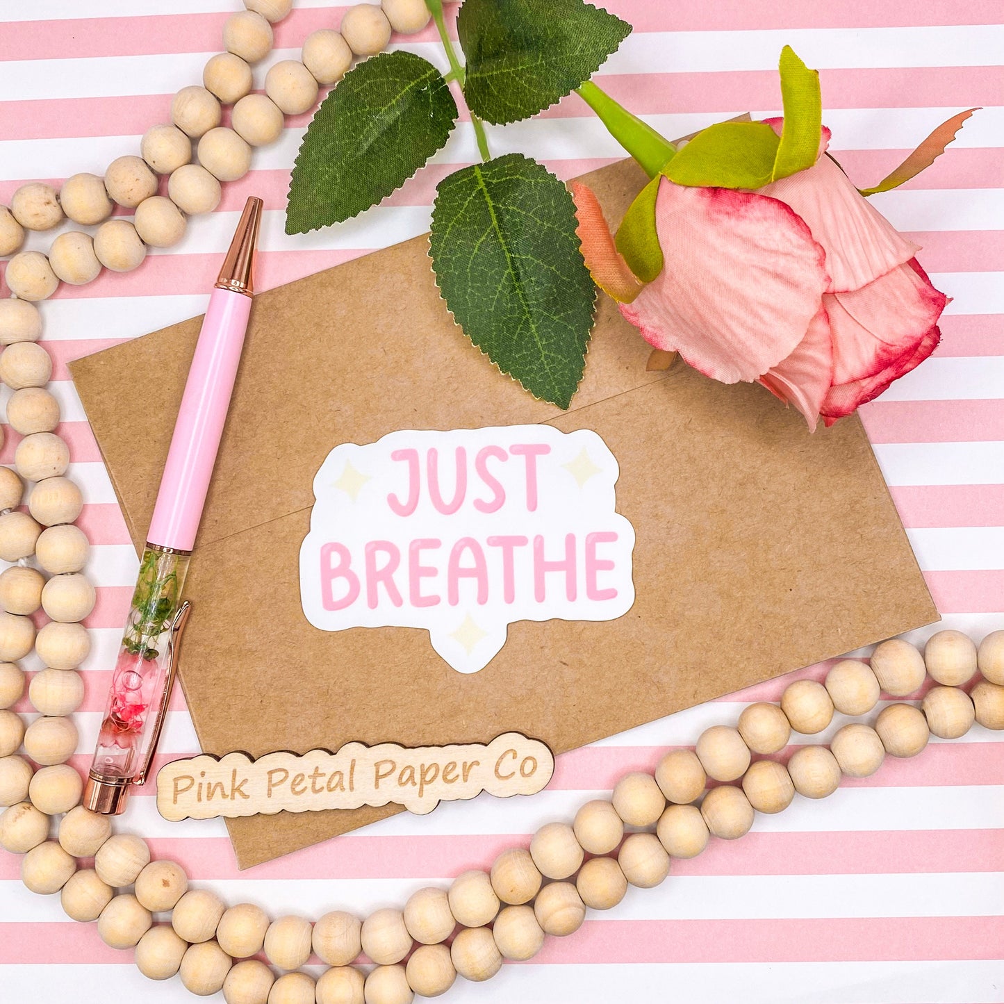 Just Breathe Sticker, Funny Stickers for Women, Motivational Gift Stickers, Pink Water Bottle Sticker, Mental Health Sticker, Laptop Sticker