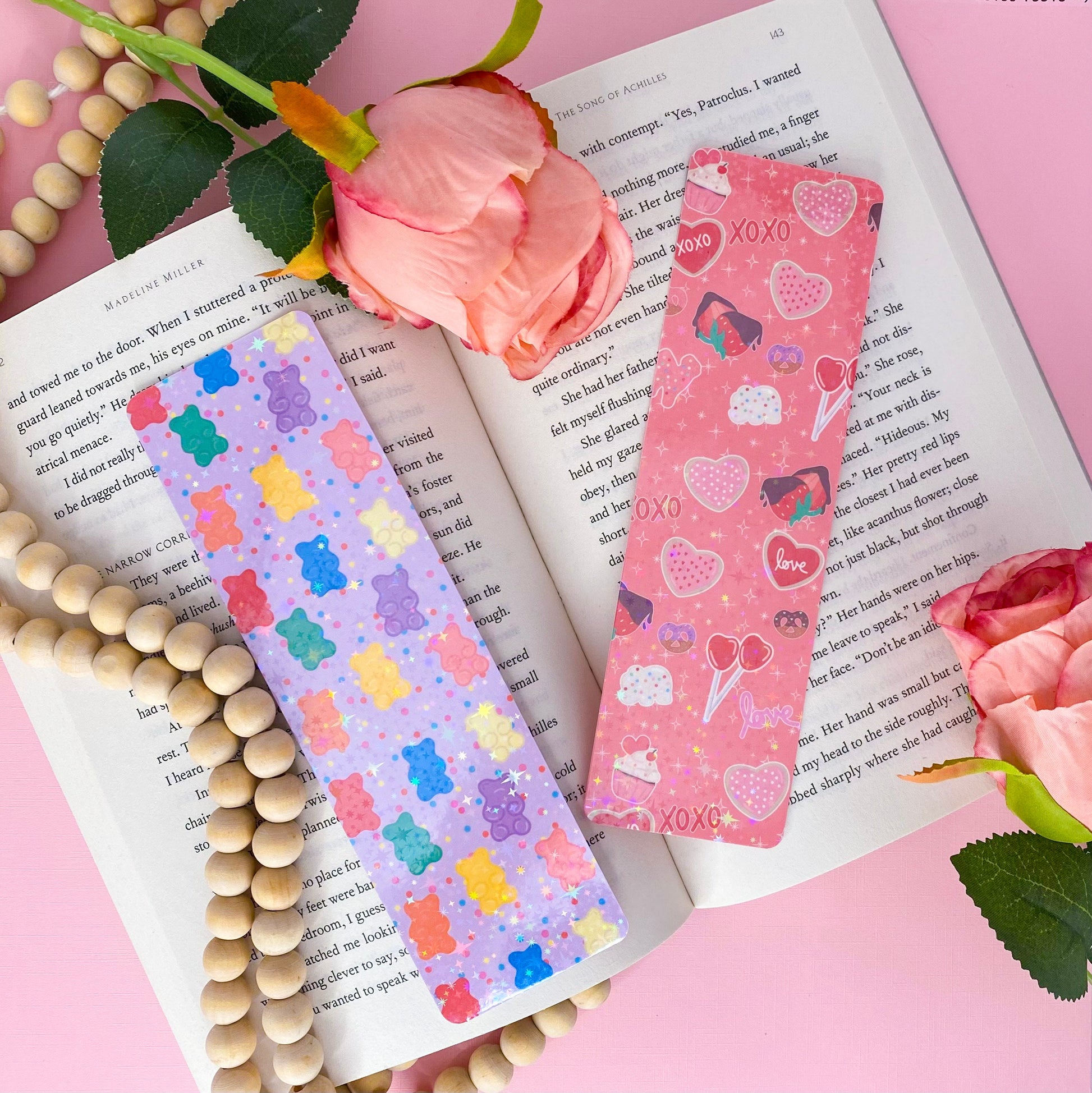 Holographic Valentine Bookmark Set, Valentine Bookshop, Romantic Booklover Gift, Candy Bookmarks, Bookworm Gift, Handmade Bookmark Gift