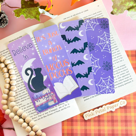 Cozy Purple Halloween Bookmark Set, Cute Holographic Girly Bookmark Set, Handmade Gifts for Book Lovers, Booklover Bookworm Gifts