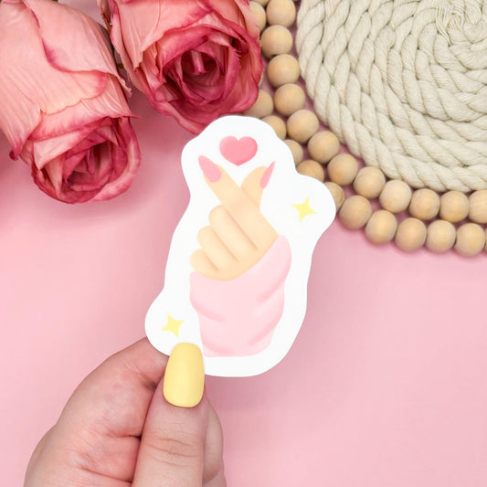 Love Sign Sticker, Korean Love Sign, Soft Girl Era Aesthetic, Finger Heart, Water Bottle Sticker, Trendy Sticker, Valentine Gift For Friend