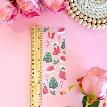 Pink Christmas Coquette Bookmark Set, Cute Girly Bookmark for Kids, Handmade Gift for Mom, Christmas Gift for Reader, Soft Girl Era Bookmark