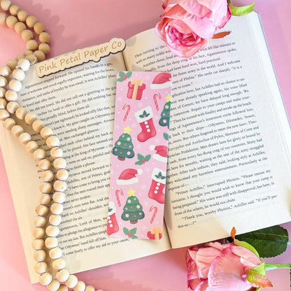 Pink Christmas Coquette Bookmark Set, Cute Girly Bookmark for Kids, Handmade Gift for Mom, Christmas Gift for Reader, Soft Girl Era Bookmark