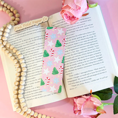 Pink Christmas Coquette Bookmark Set, Cute Girly Bookmark for Kids, Handmade Gift for Mom, Christmas Gift for Reader, Soft Girl Era Bookmark